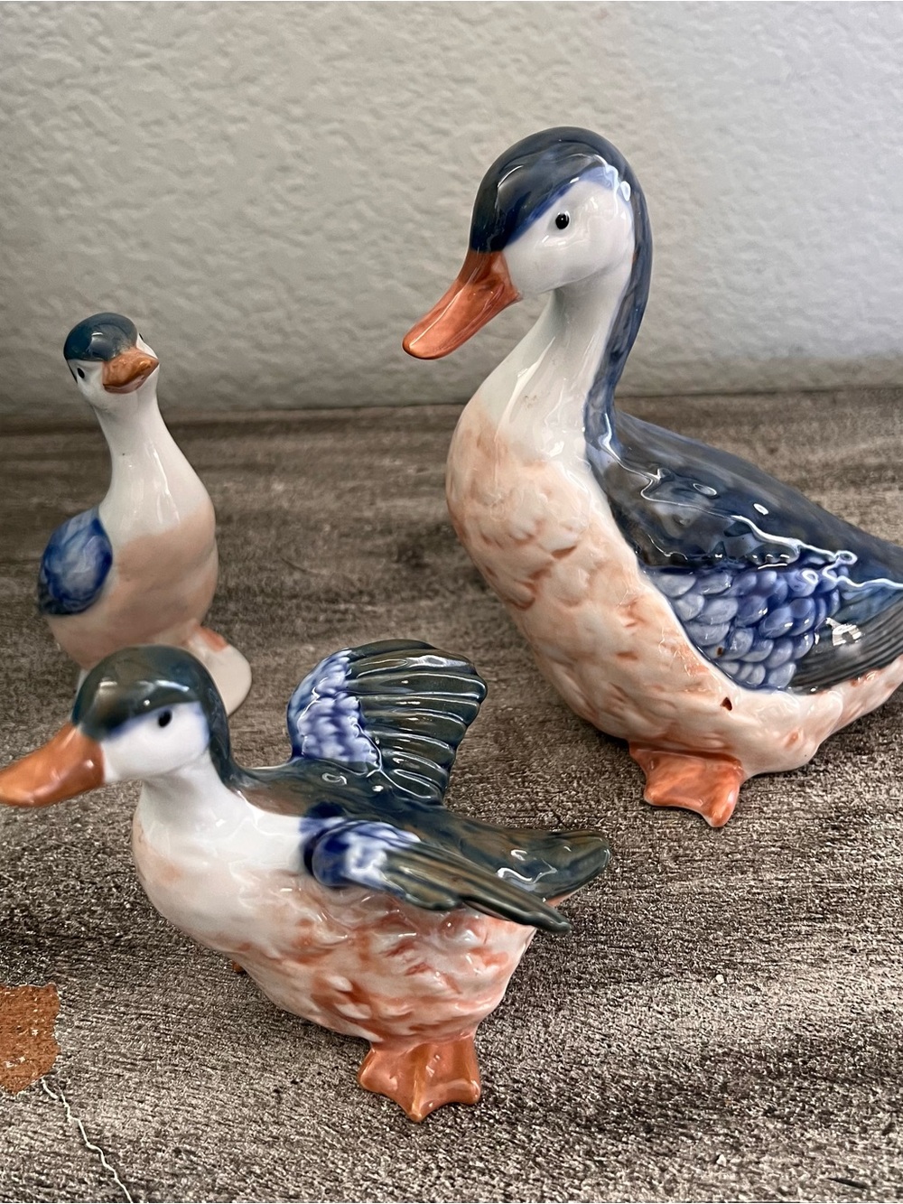 Vtg Set 3 Rare Otagiri Gray Geese Ceramic Mid Century Japanese Figurines 1950s